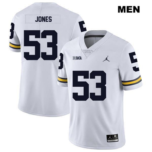 Men's NCAA Michigan Wolverines Trente Jones #53 White Jordan Brand Authentic Stitched Legend Football College Jersey EH25I08WW